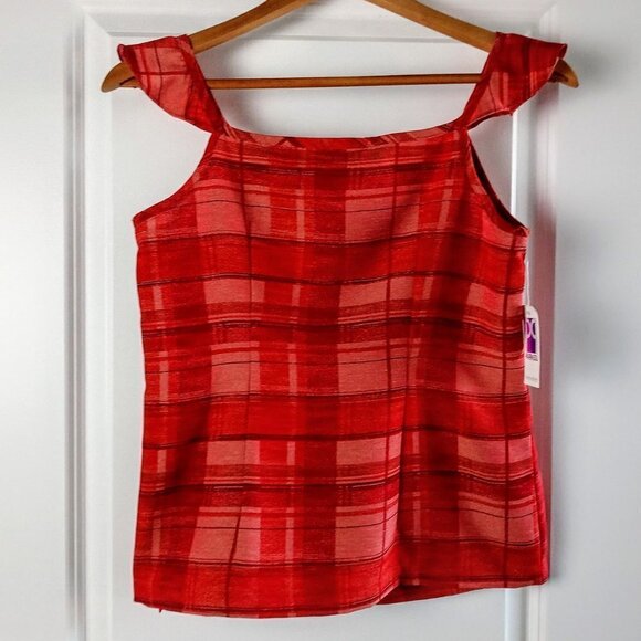 Pari Passu Red Plaid Cold Shoulder Flutter Sleeve Top NWT - Picture 2 of 6